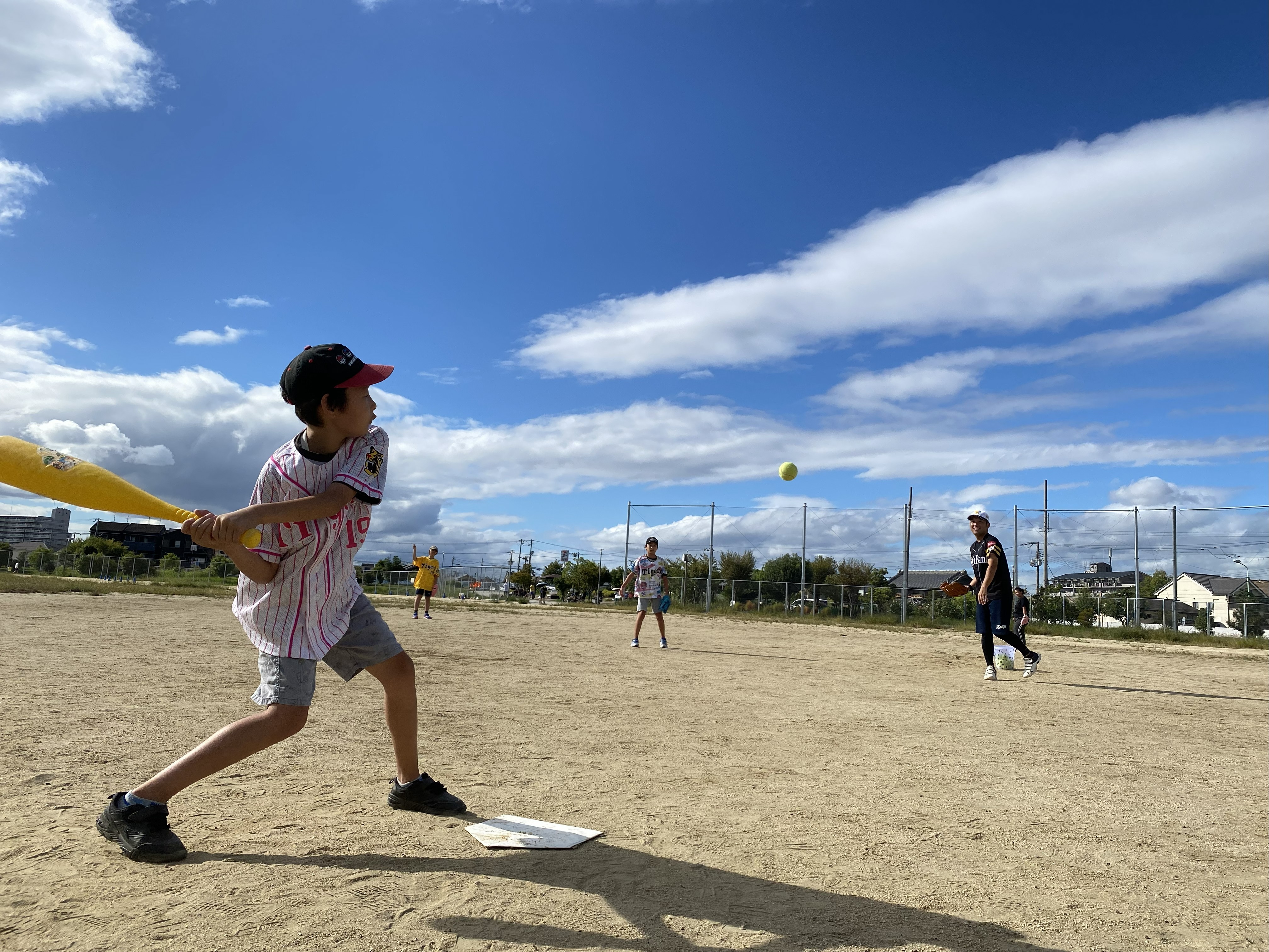 ボールをバッドで打とうとしる子どもの姿